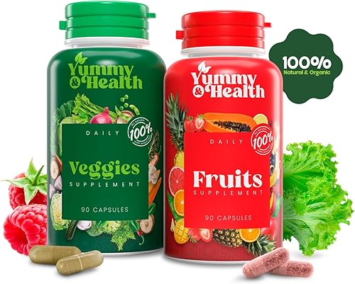 Miniatura 2 de YUMMY & HEALTH Suplemento de frutas y verduras, hecho con superalimentos, 90 cápsulas de frutas y 90 vegetales, fórmula de bienestar para apoyar el