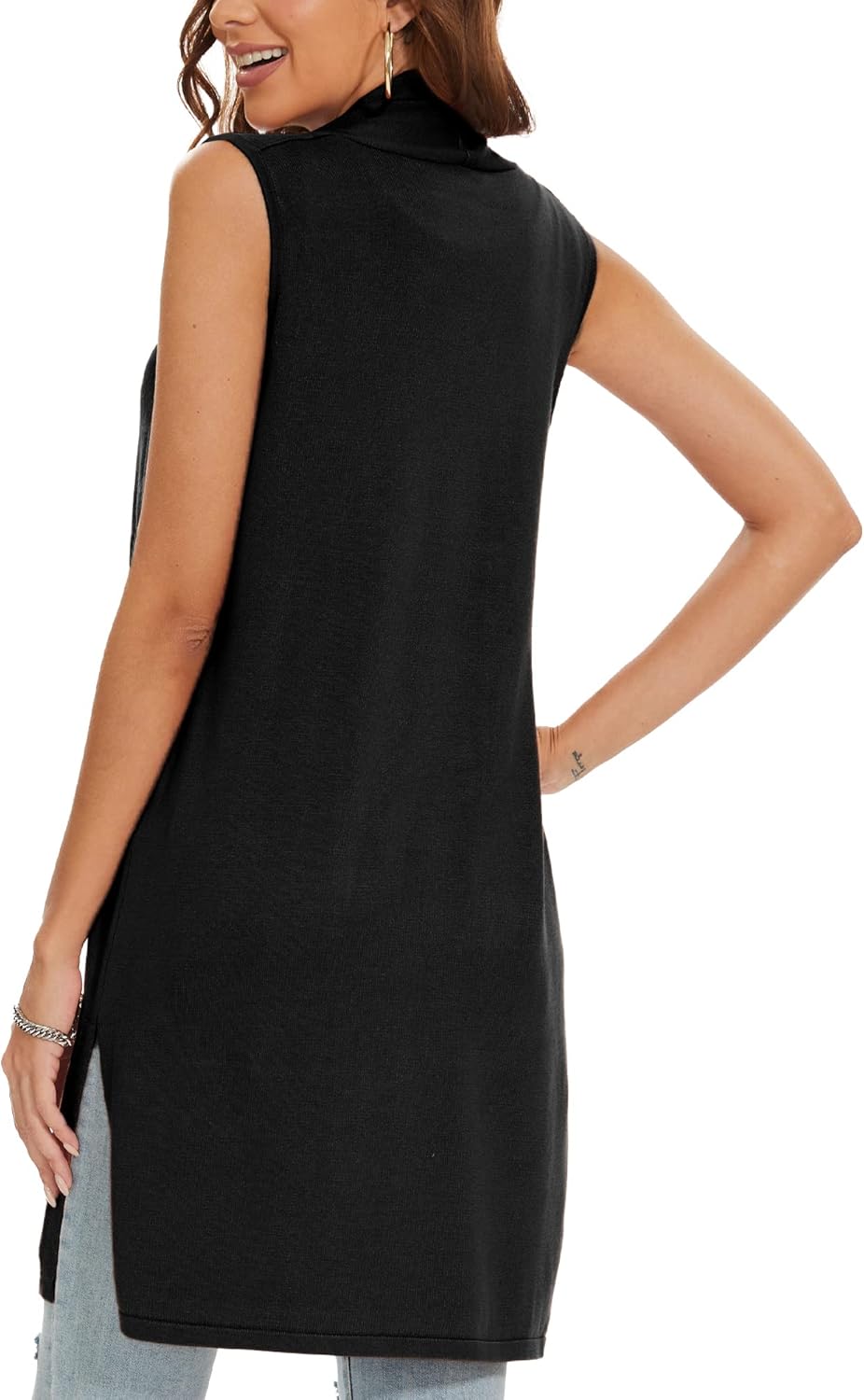INKOFF Women's Long Knit Cardigan Vest Sleeveless Sweater Pockets Open Front Draped Duster Vest Casual - Image 4