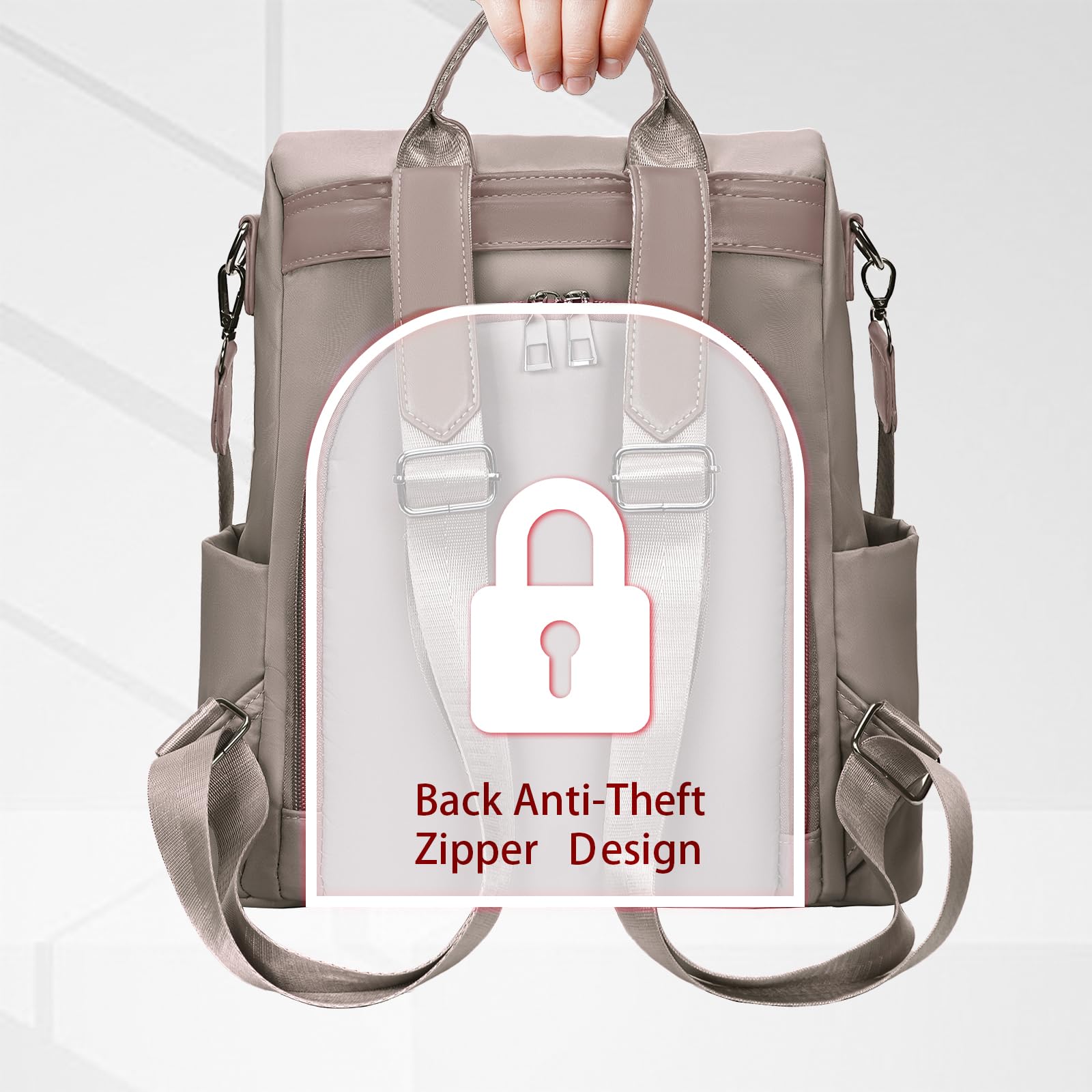 Eshow Zaino Donna Antifurto, Zainetto Multifunzionale, Borsa Casual ed Moda per Viaggio, Scuola, Lavoro, Shopping, Visite e Università