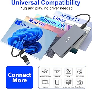 8 in 1 XQD Card Reader, 10Gbps Multi XQD Reader for Sony G/M Series, Lexar 2933x/1400x USB Mark XQD Card/CF/XD/MS/TF/SD Reader, USB C USB 3.0 Memory Card Reader for Windows/Mac OS/Linux/Android