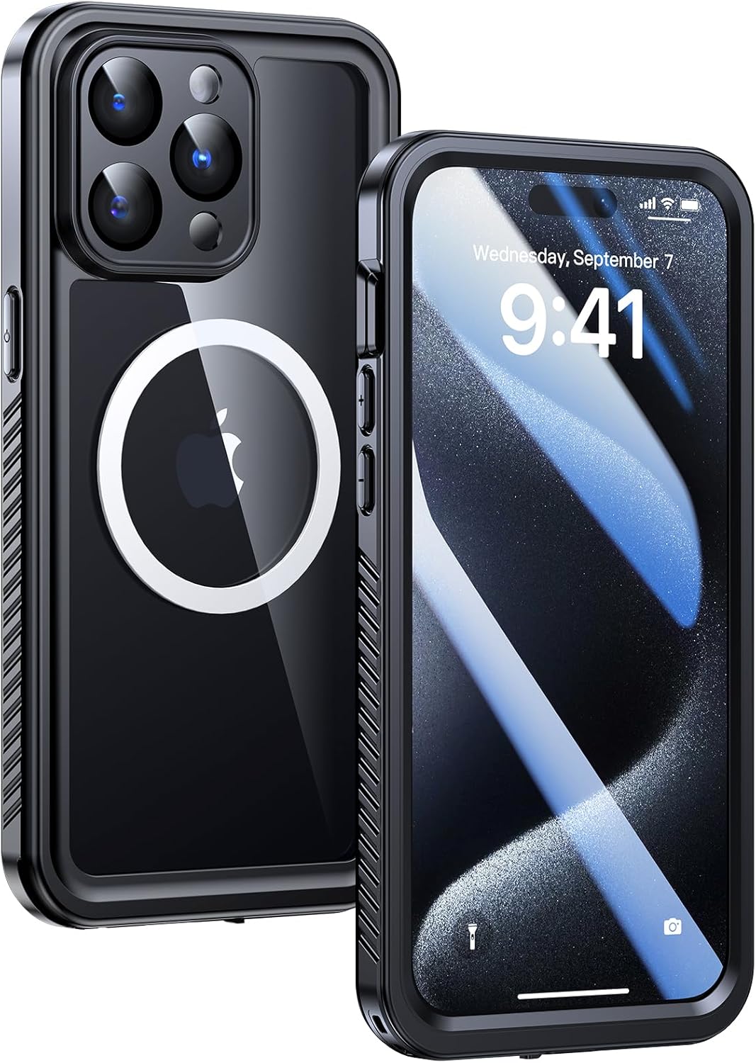 Lanhiem Magnetic for iPhone 15 Pro Max Waterproof Case, Dustproof Case Built-in Screen Protector & Camera Protection, Full Body Heavy Duty MagSafe Clear Phone Cover for 15 Pro Max (Black)