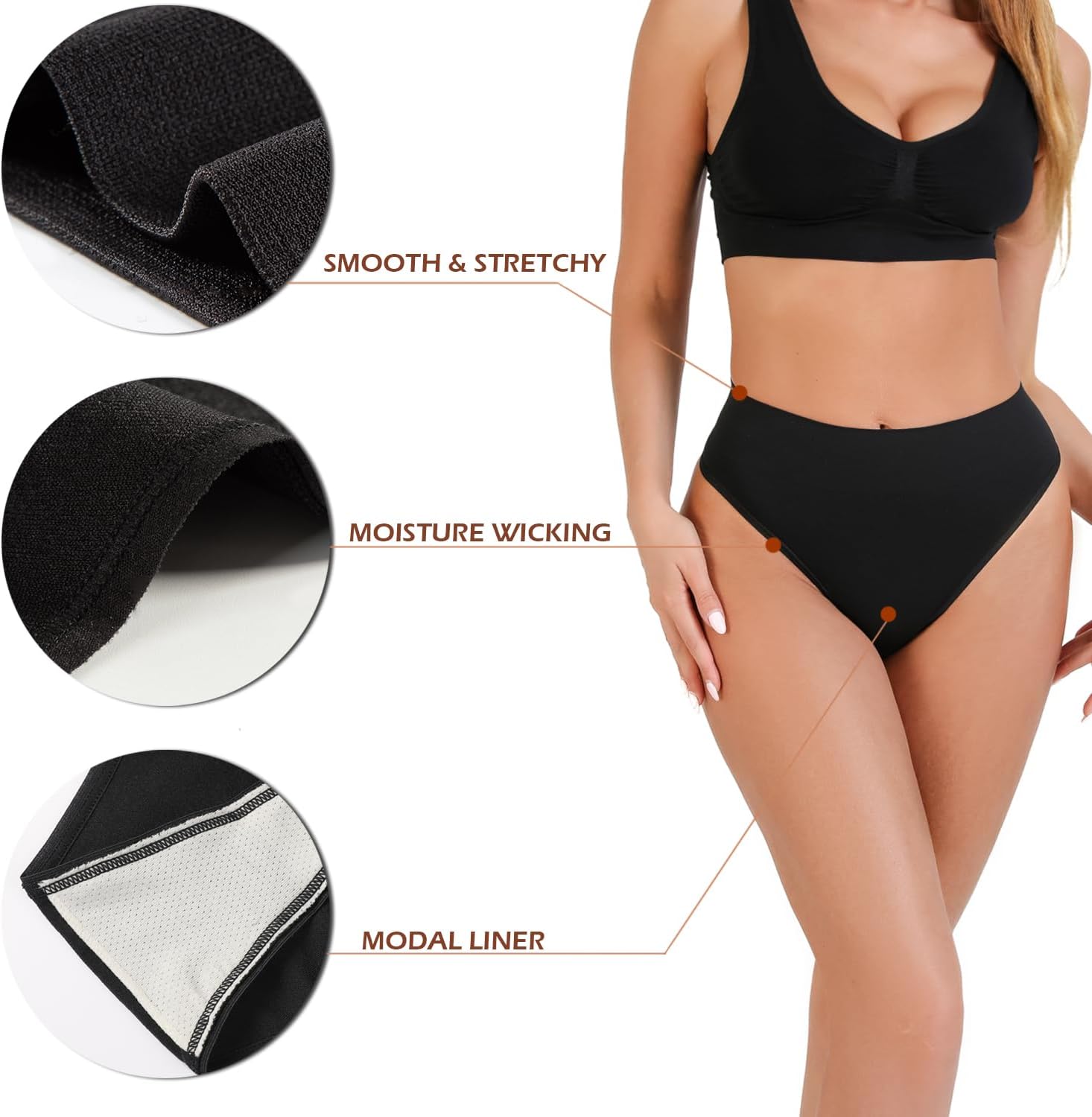 GRANKEE Women's High Waisted Thong Underwear No Show Wide Waistband Tummy Control Panties, With Modal Crotch Undies Multipack