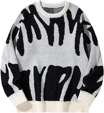 Wyeysyt Mens Oversized Sweater Graphic Crewneck Streetwear Pullover Knit Aesthetic Print Unisex Y2K Vintage Tops