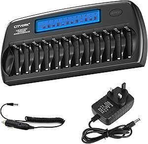 CITYORK 12 Bays/Slots Smart Charger for AA/AAA NI-MH/NI-CD Batteries