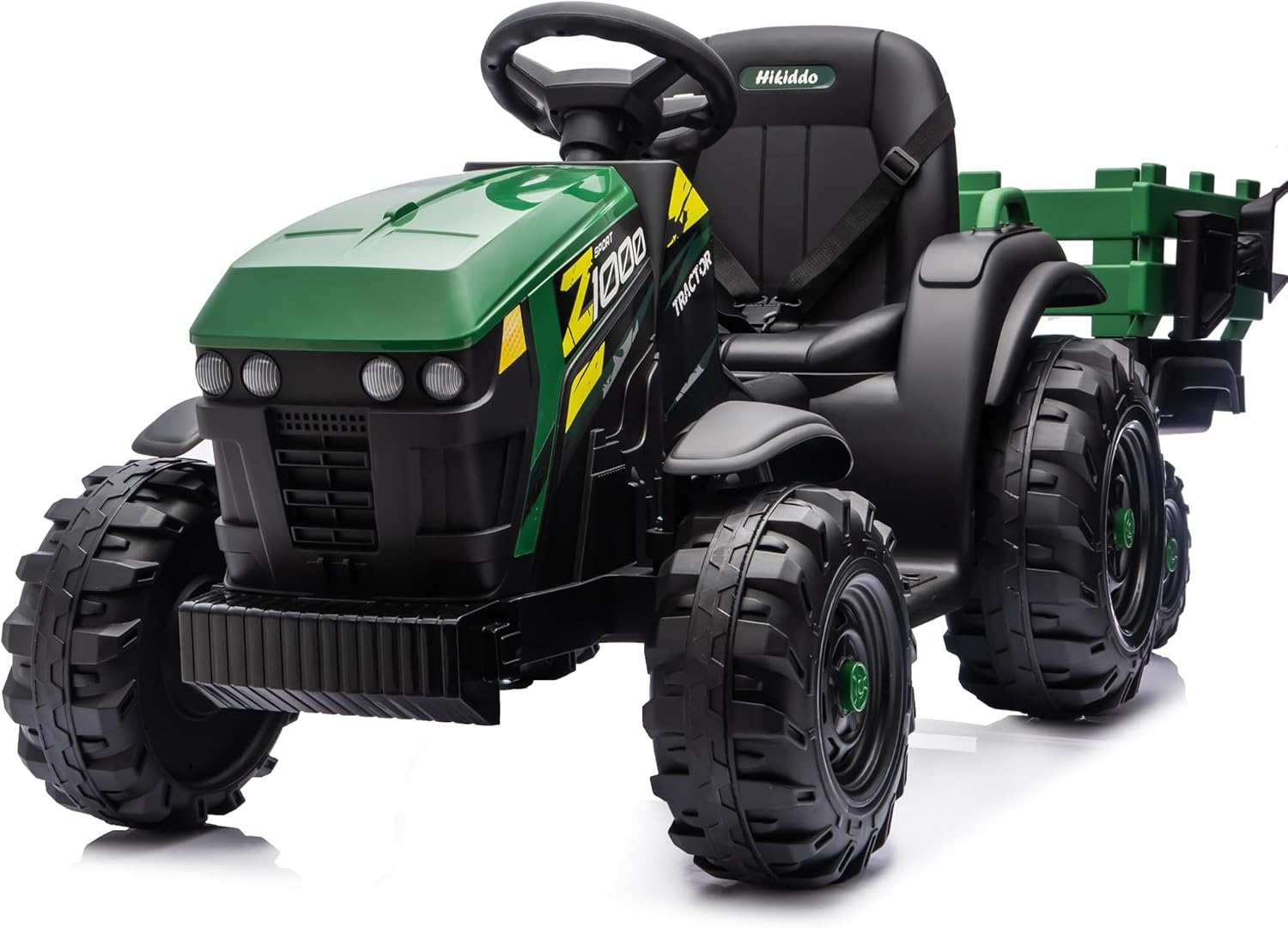 Hikiddo 24V Kids Ride on Tractor Toy, Electric Tractor for Kids 3-8 with Trailer, 2x200W Motors - Green