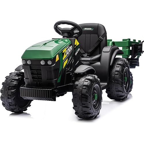 24V Kids Ride on Tractor Toy, Electric Tractor for Kids 3-8 with Trailer, 2x200W Motors - Green