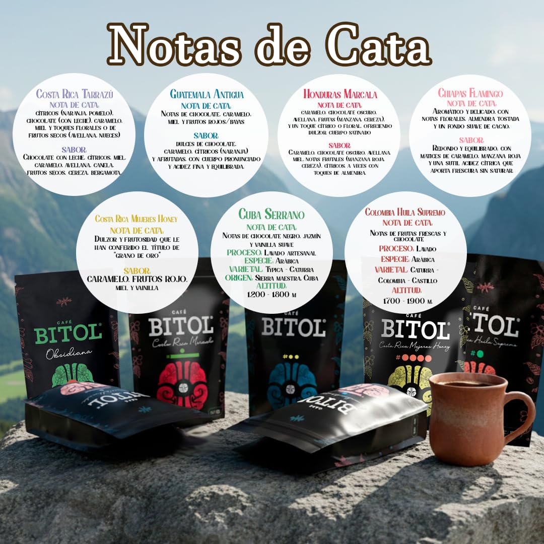 Pack Transformación | Pack K'UU | 7 Cafés de Especialidad 125 g c/u | Costa Rica, Guatemala, Honduras, Cuba y Colombia | 100% Arábica, Origen Controlado | Aromas Envolvente | Pureza y Equilibrio