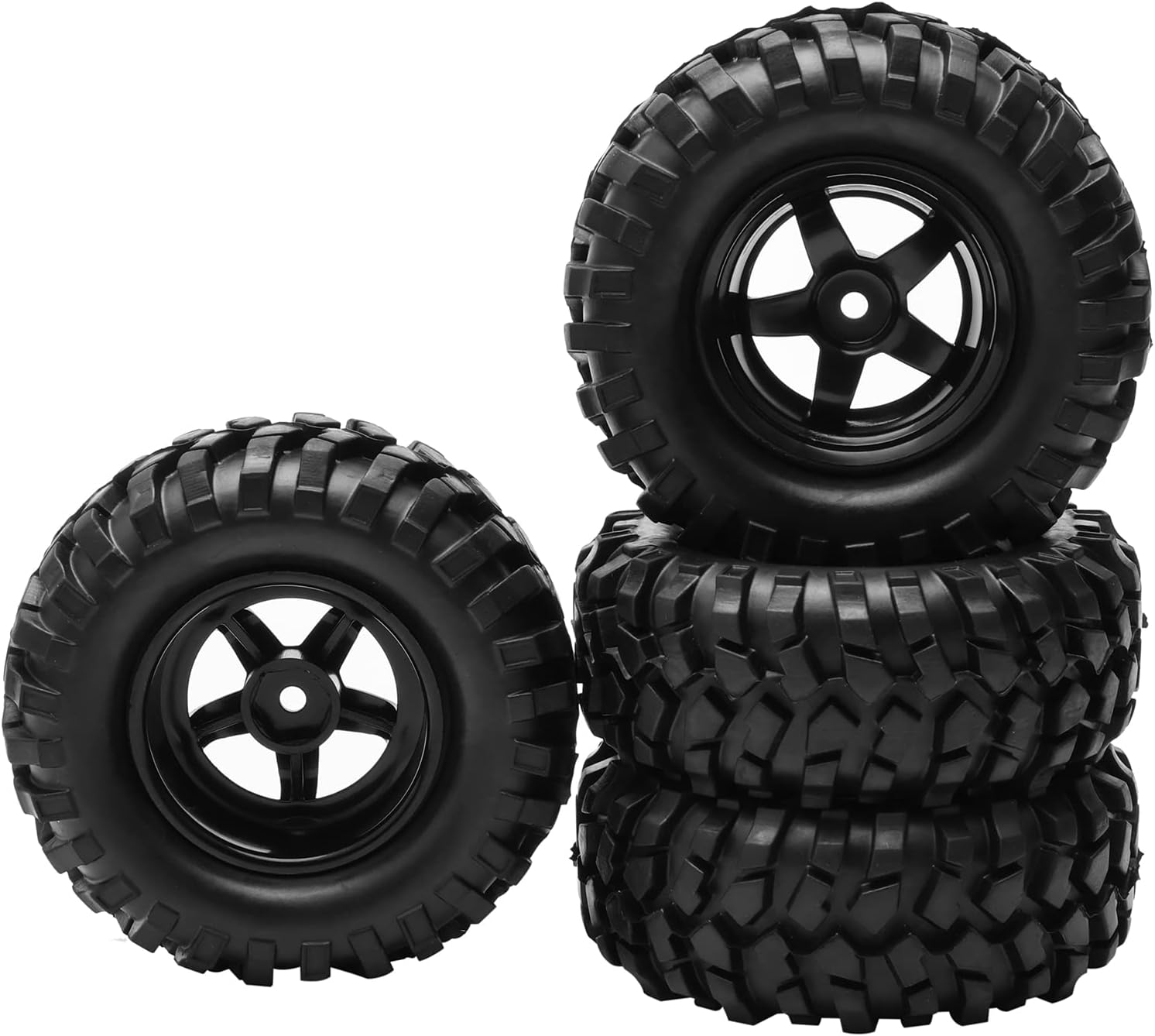 RC 1:10 Buggy Rubber Tires 5 Spoke Wheel Rim for RC HSP 1/10 Off-Road Pack of 4