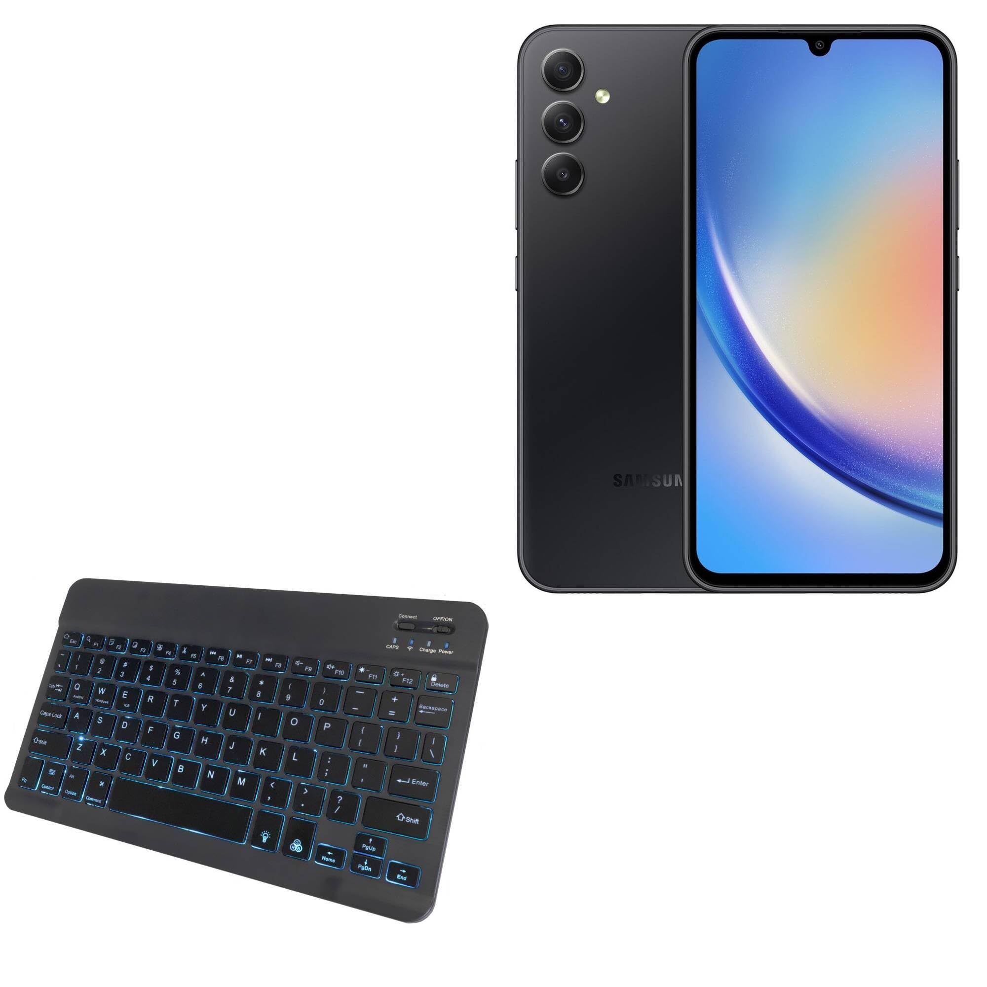 BoxWave Keyboard Compatible with Samsung A34 - SlimKeys Bluetooth Keyboard - with Backlight, Portable Slim LED 7 Colors - Jet Black