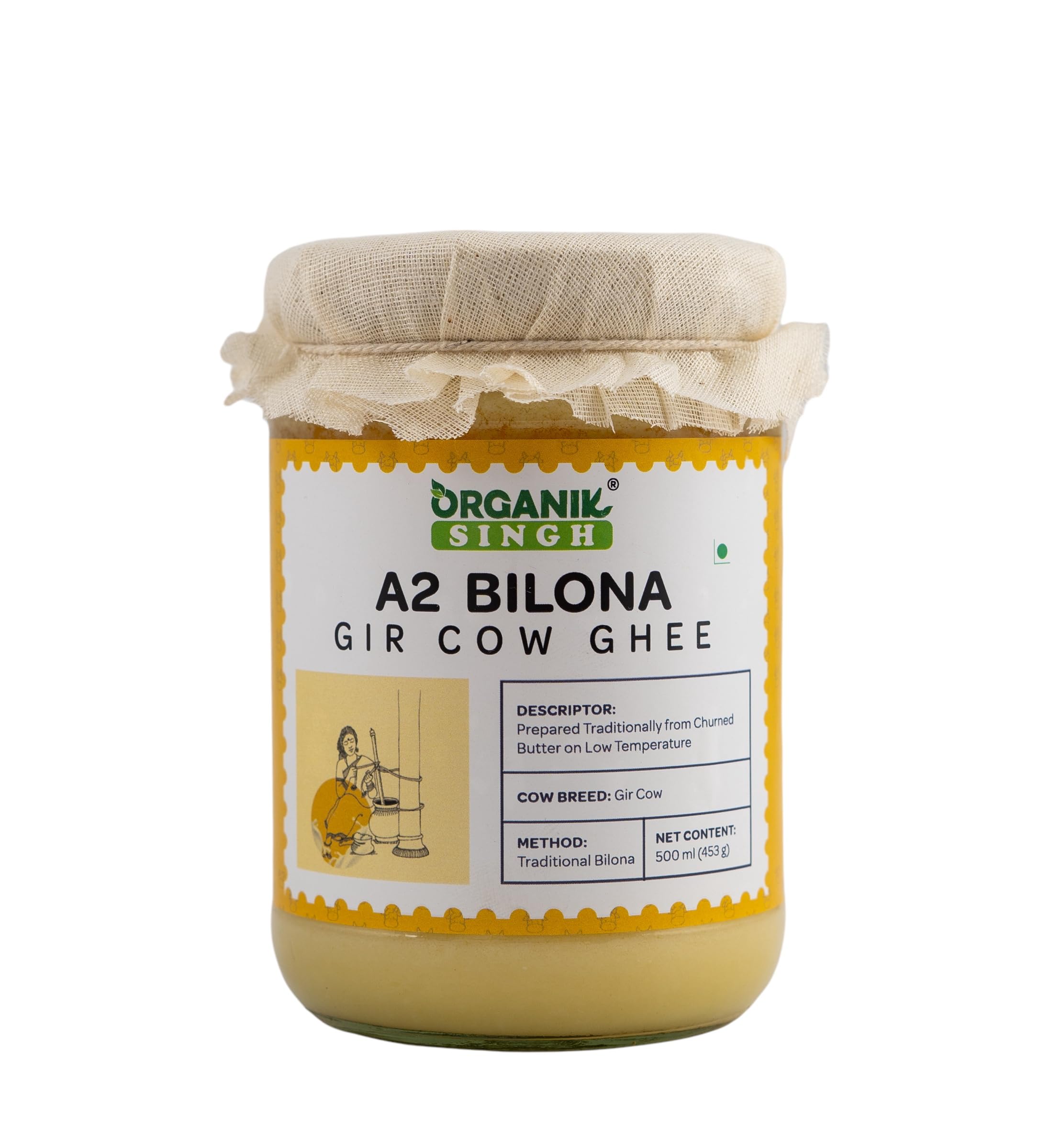 Organik Singh A2 Bilona Gir Cow ghee | Vedic Bilona Method | A2 Certified | Curd-Churned | Grass-fed Gir Cows | Glass Jar | 500ml | Lab Tested |Pure, Natural & Healthy