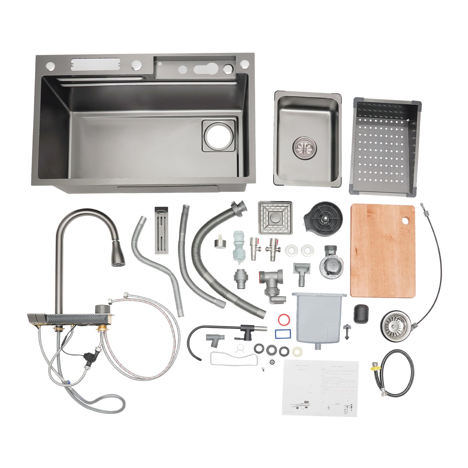 Einschalen-Küchenspüle 75x46x22cm Multifunktionale Edelstahl Wasserfall-Spülbecken, Intelligenz Becken Spüle für Restaurants, Küchen, Labors, Kantinen, Cafés