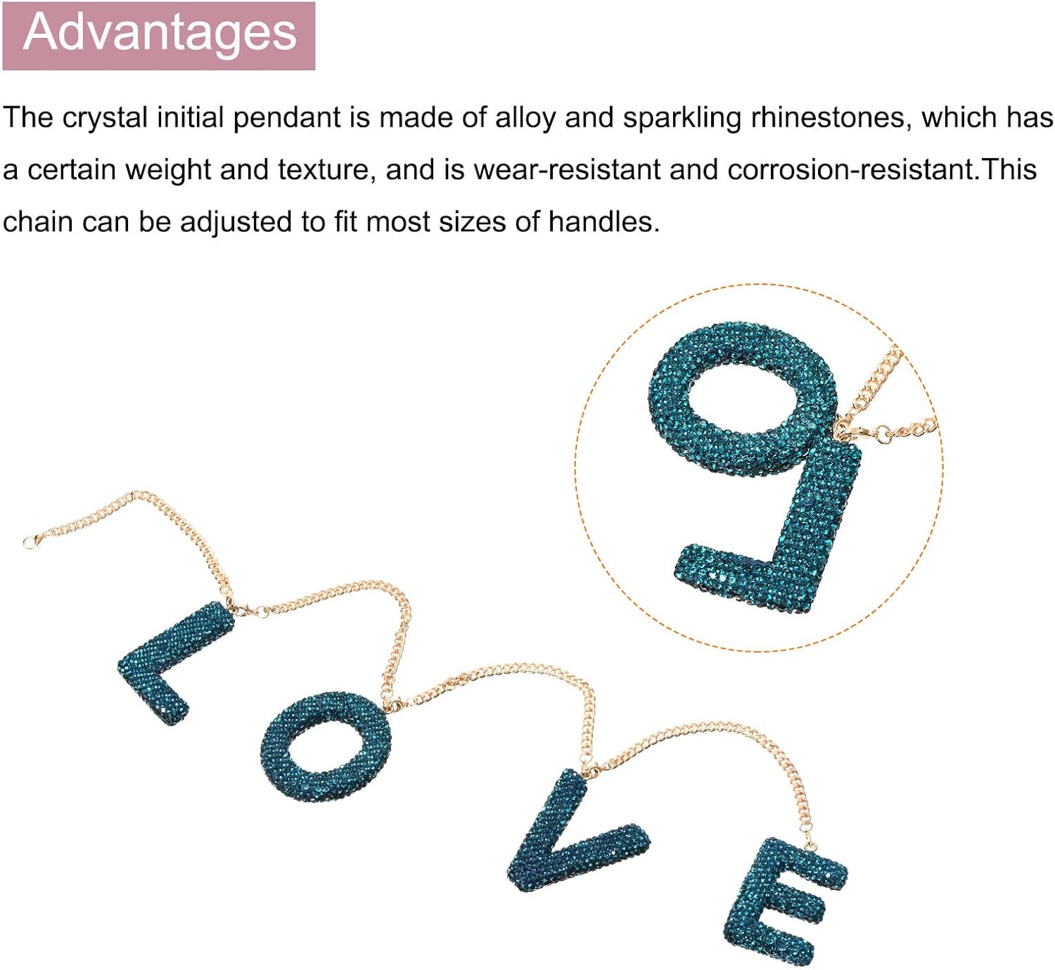 MECCANIXITY Bling Car Letter Charm, Initial K Letter Interior Car Rear View Mirror Decoration Hanging Crystal Ornaments for Women Bags Water Cup DIY Craft, Lake Blue