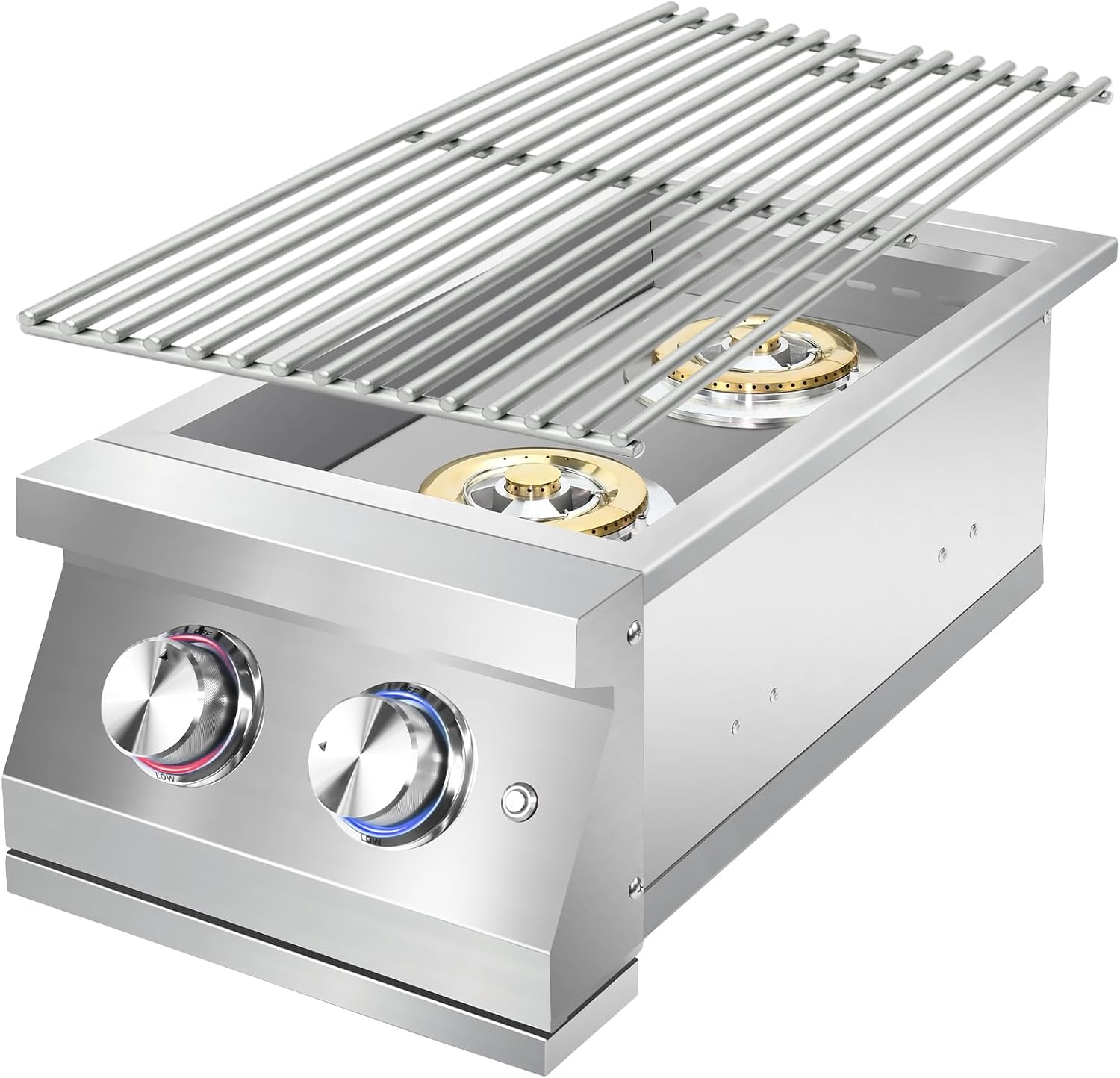 Built-in Double Side Grill Burners for Outdoor Kitchen, 2x17,000BTU Natural Gas Side Burner, Convertible to Liquid Propane, 304 Stainless Steel Double Side Burners with LED for BBQ Grill Island