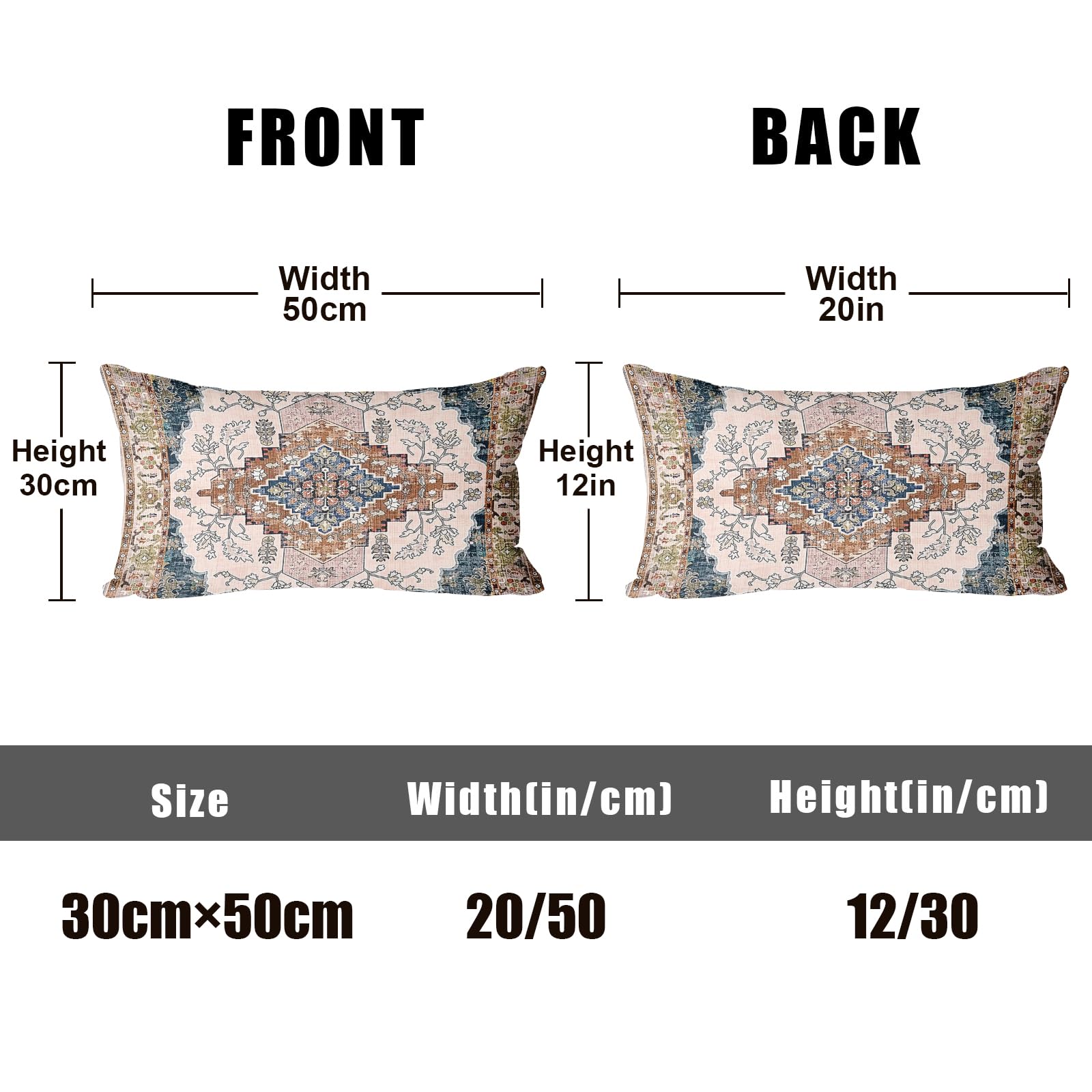 XPHZZL Pack of 2 Bohemian Style Linen Decorative Cushion Covers 30x50 cm Square Throw Pillow Covers 12x20 Inch Boho Style Pillowcases for Outdoor Home Decor Sofa Bedroom Car - Image 4