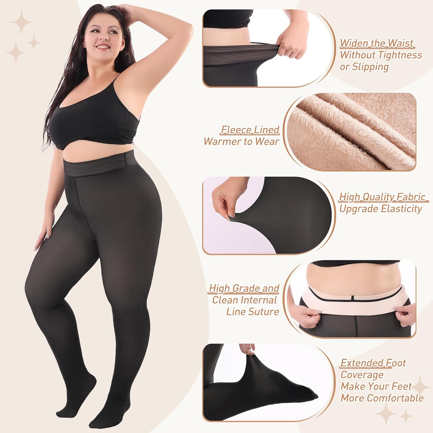 MARTIZA Plus Size Fleece Lined Tights Women, Fake Translucent Thermal Winter Leggings, Warm Thick Pantyhose for Cold Winter. - Image 5