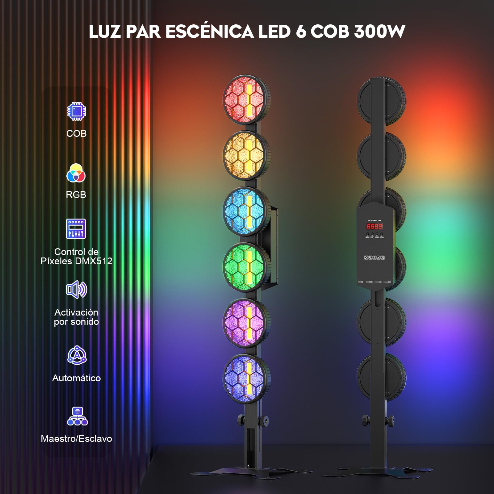 Foco PAR LED RGB de 300W, Luz de Escenario COB Lineal Vintage, Luces DJ con DMX512, Foco para Fiestas, Conciertos, Bodas, Bares