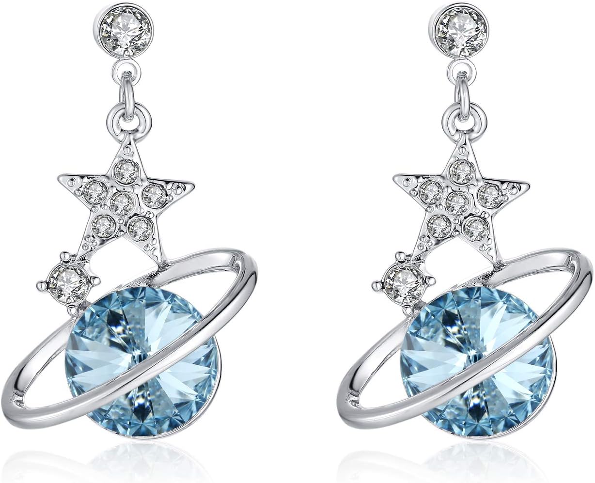 Austrian Crystal Star Earth Planet Drop Hook Earrings for Women Drop Dangle Halo Stud Earrings Perfect Jewelry Gift For Women By KRUCKEL 7131040