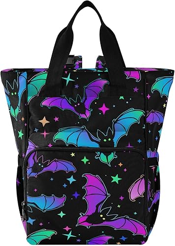 RunningBear Bolsa de pañales con diseño de murciélagos y estrellas, mochila para pañales para bebé, bolsa de viaje con bolsillos aislados para mamá,