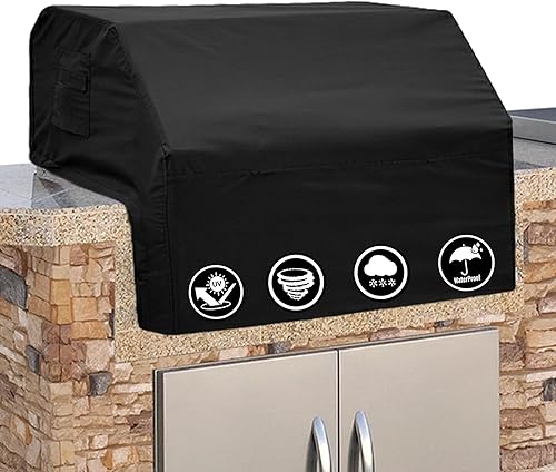 Covers & All Built-in Grill Cover for Outdoor Grill – Heavy Duty 12 oz Waterproof Built-in BBQ Grill Cover, PVC-Coated Polyester with Elastic Hem
