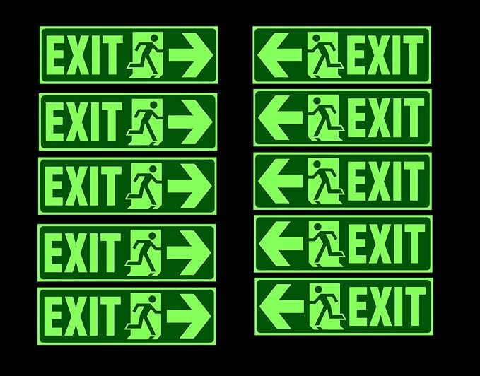 5 Set Night Glow Radium Exit Waterproof Emergency Sign Sticker (Total