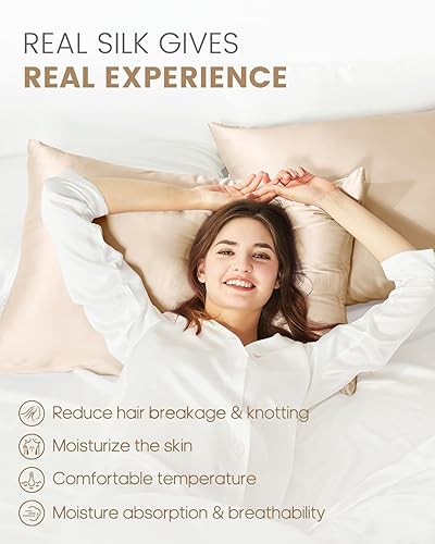 Miniatura 113 de THXSILK Funda de almohada de seda de morera 100% natural para cabello y piel, tamaño estándar de 20 x 26 pulgadas, funda de almohada de seda suave