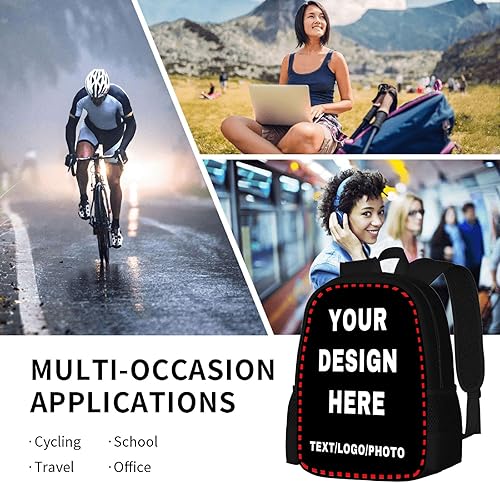 Miniatura 7 de Mochila personalizada para hombres y mujeres, mochilas personalizadas con texto fotográfico, mochila informal para laptop para viajes, Negro -,