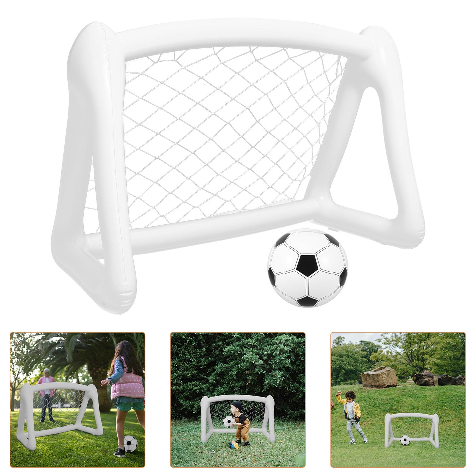 Set Porta da Calcio Gonfiabile Portatile Rete per Bambini, Mini Cancello da Calcetto Pieghevole per Giochi All’aperto, Attrezzatura per Allenamento Calcio in Giardino e Attività