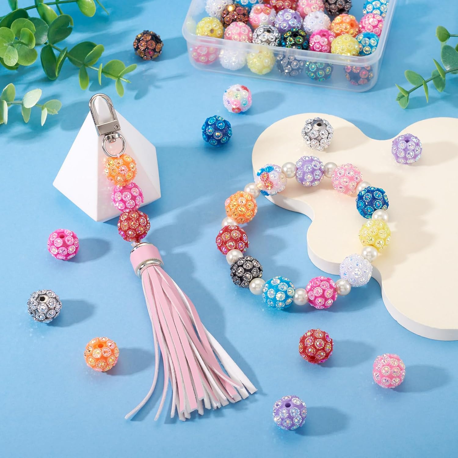 Beadthoven 42Pcs Resin Rhinestone Focal Beads for Pens, Fancy Crystal Glitter Sparkle Diamond Beads 16mm Chunky Bubblegum Bead Spacers for Bracelets Jewelry Making Keychain Lanyard DIY Supplies - Image 2