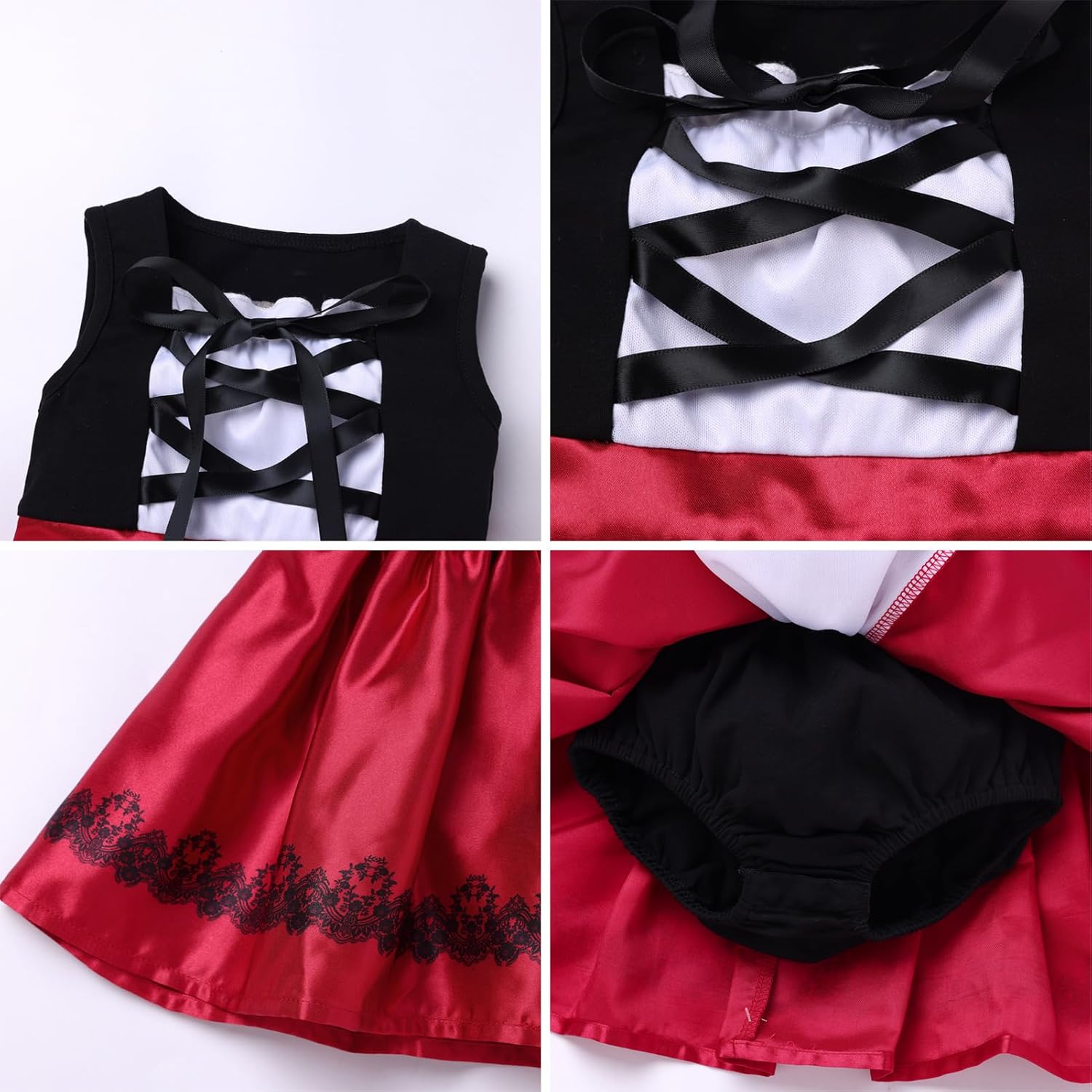 IMEKIS Baby Girls Little Red Riding Hood Costume Dress Romper with Cape Cloak Halloween Cosplay Storybook Outfit Set