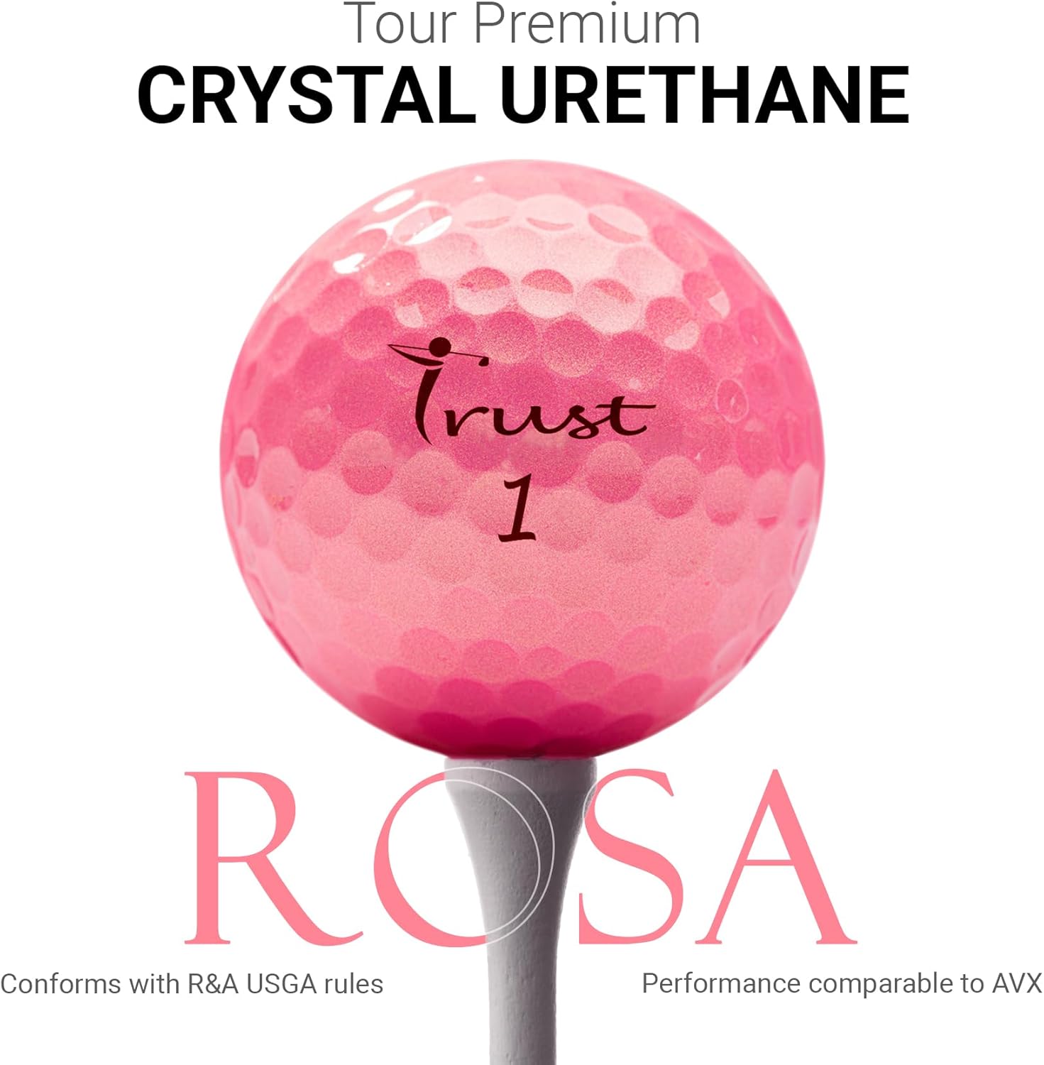 Trust Golf Balls - Aurora & Rosa Crystal Urethane Series | Eye-Catching & Easy to Spot | Maximum Distance, Soft Feel, Straight Flight, & Greenside Control | Blue, Orange, Pink, Yellow | 12 or 48 Balls
