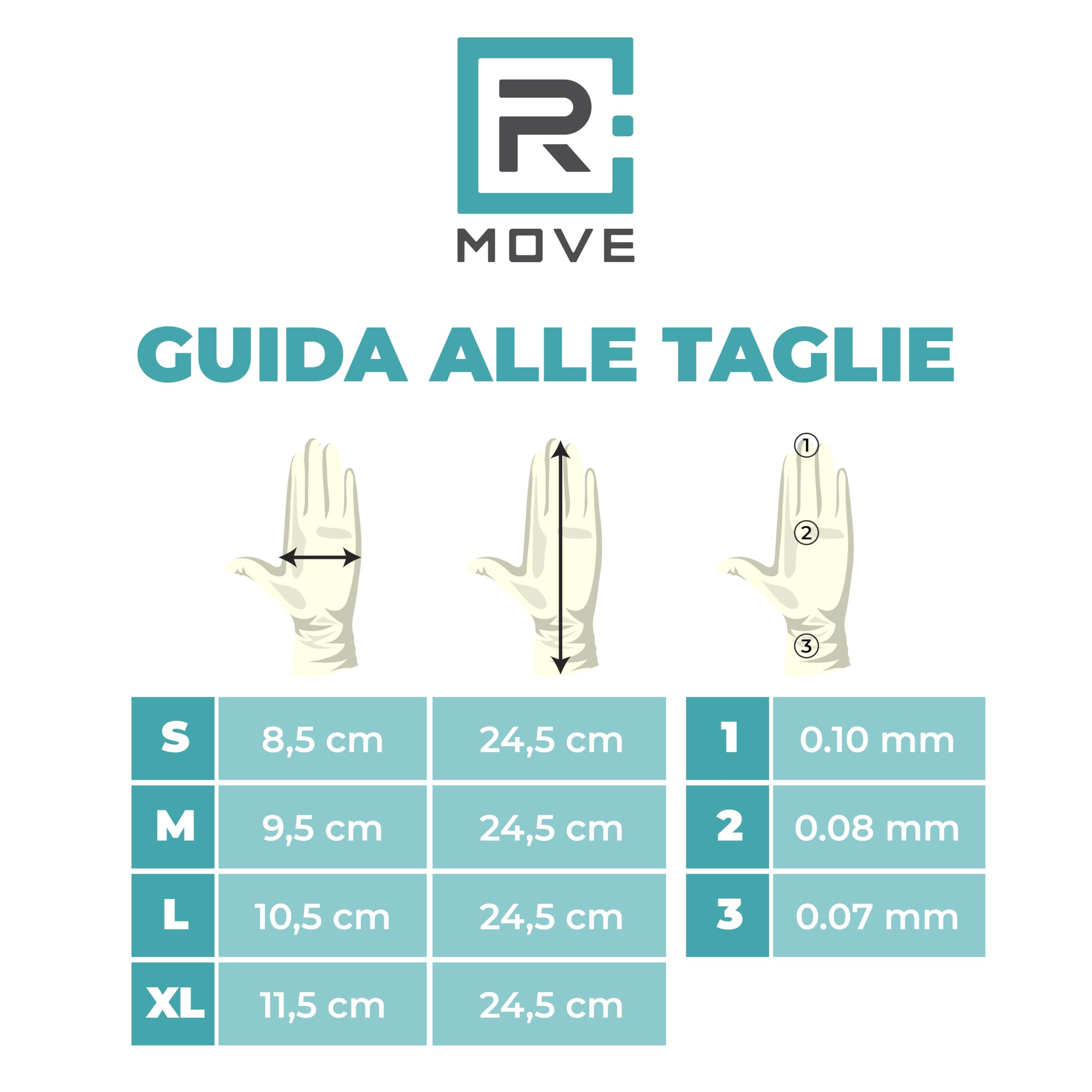 R MOVE 1000 Guanti in Lattice monouso 5,7gr senza polvere, alta sensibilità sia al tatto che al palmo, guanti usa e getta in lattice, 10 scatole da 100 guanti, dispostivo medico (1000, L)