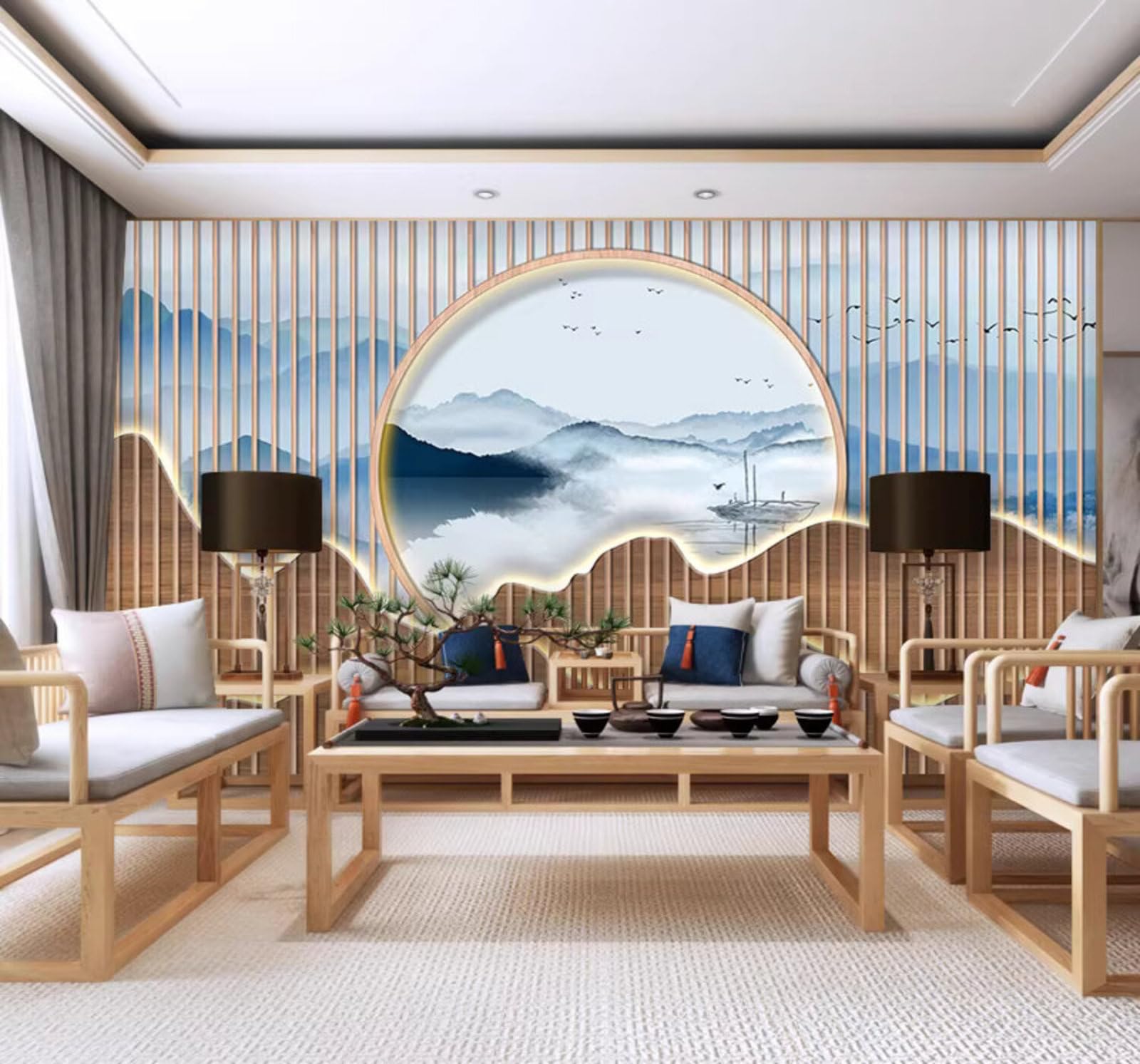 Three Dimensional Light Luxury Ink Wash Landscape Artistic Atmosphere 3D Wallpaper Easy Install Feature Office Living Room Sofa Bedroom TV Background Wall Decoration-400cm×280cm