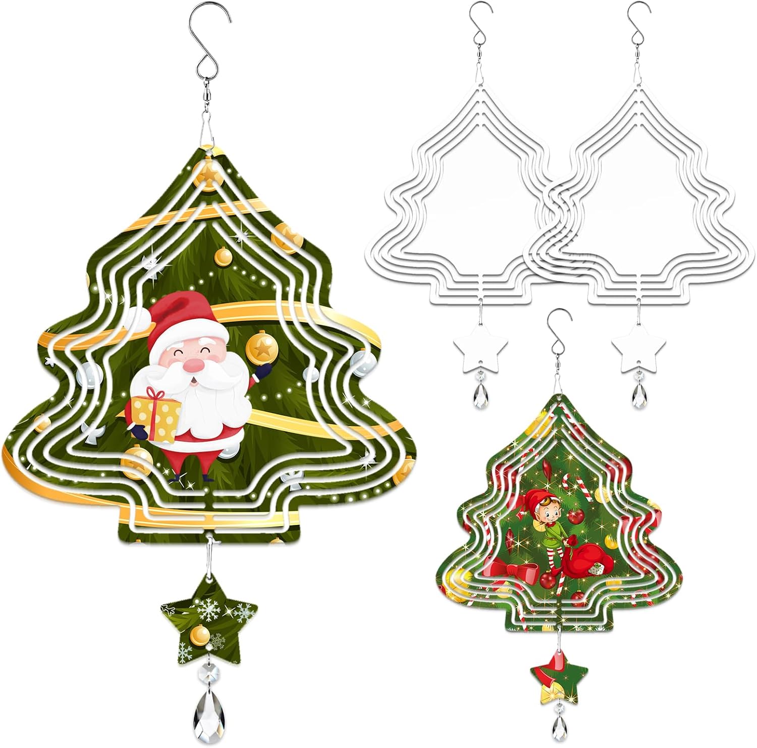 4Pack 8inch Sublimation Wind Spinner Blanks 3D Aluminum Metal Wind Sculpture Kinetic Spinners for Yard and Garden Indoor Art Sublimation Christmas Ornament Hanging Decoration (Xmas Tree)