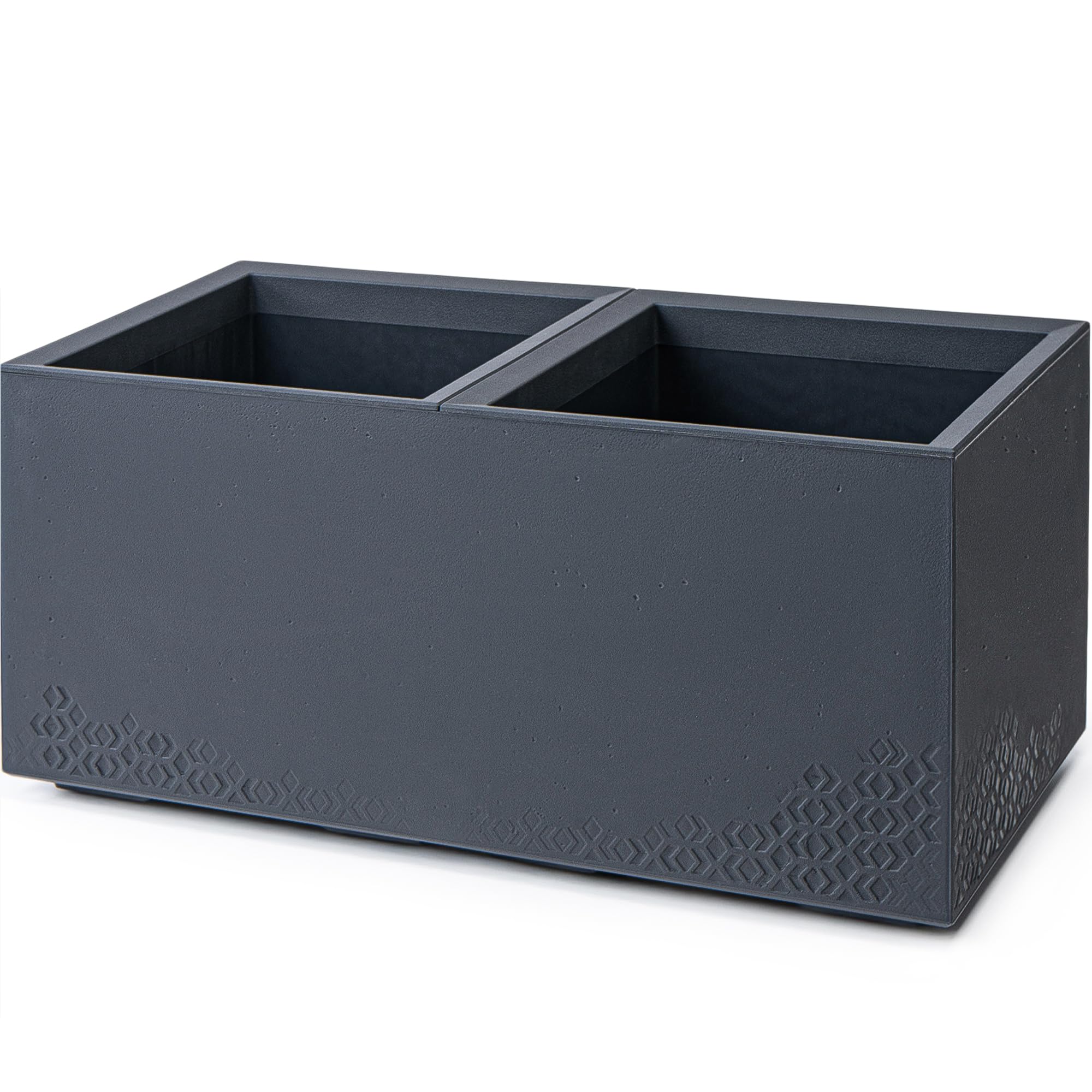 KONZEPT Pflanzkübel groß, rechteckig 40x80x40 cm auf Rollen, für innen und außen, quadratisch, anthrazit in Beton-Optik, aus Kunststoff, mobil – ideal für Garten, Terrasse, Balkon und Wohnräume