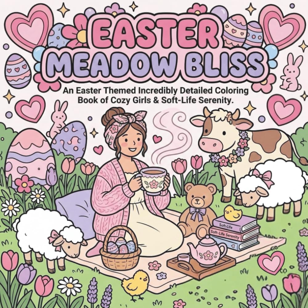 Cozy Girl Easter and Spring Coloring Book: Bold and Incredibly Detailed Coloring Book of Cozy Girl | 40 Hygge Inspired Designs for Adults and Teens with High Detail | 8.5 x 8.5 inches