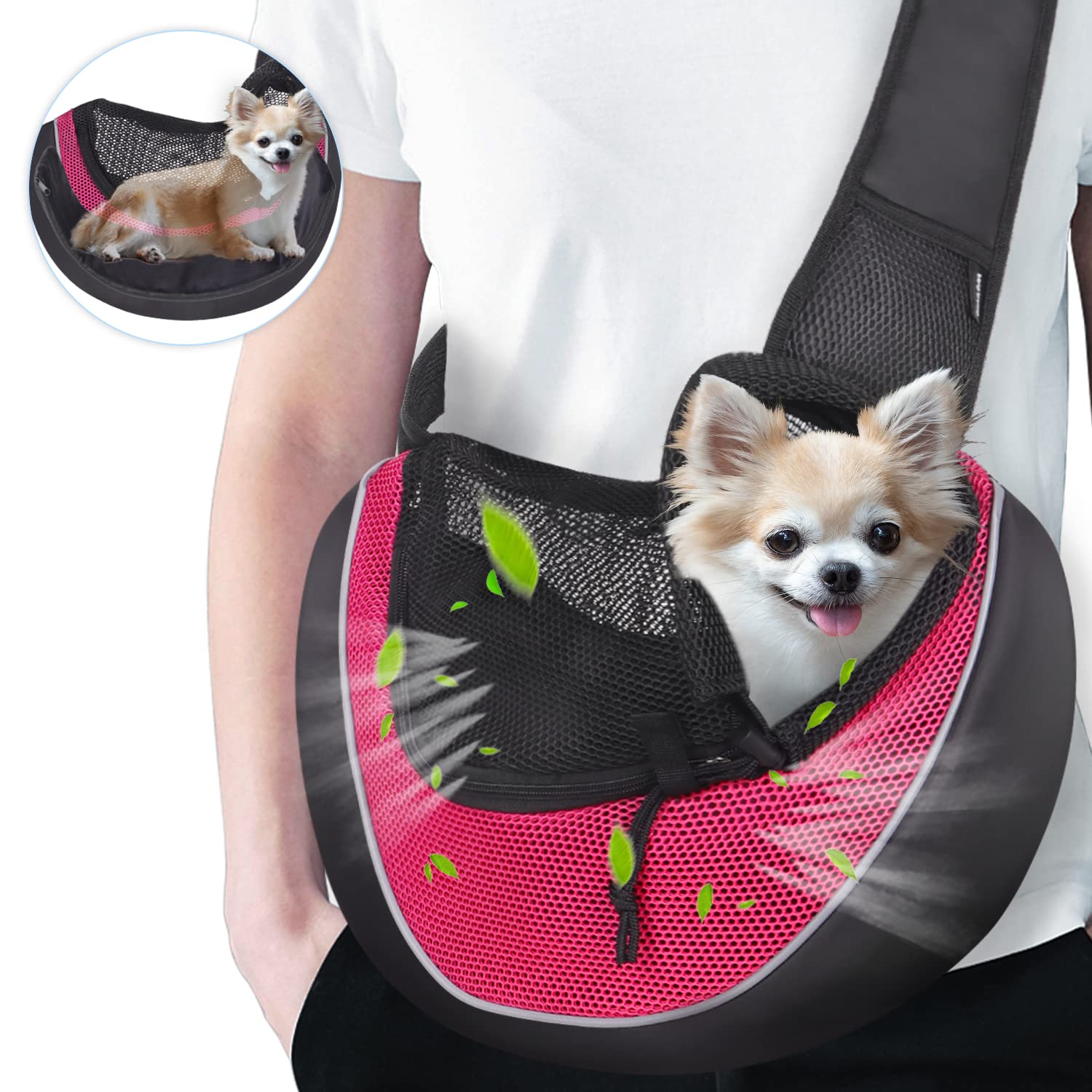 WOYYHO Small Pet Dog Sling Carrier Zipper Pocket Breathable Puppy Sling