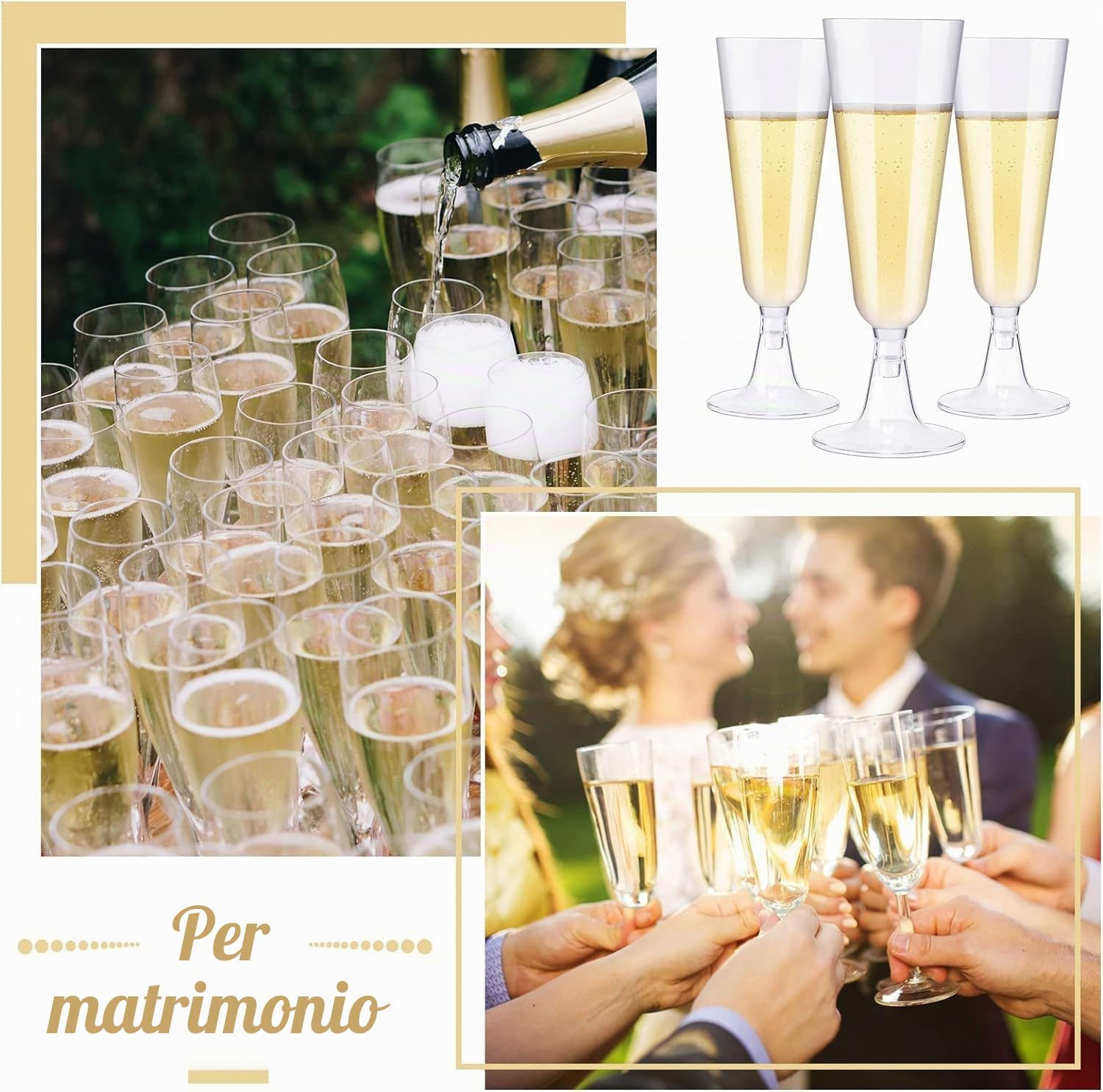 JMIATRY 100 Pezzi Flute Plastica 150ML, Calici Plastica Usa e Getta Riutilizzabile, Calici Vino Riutilizzabile per Feste, Matrimoni, Compleanni
