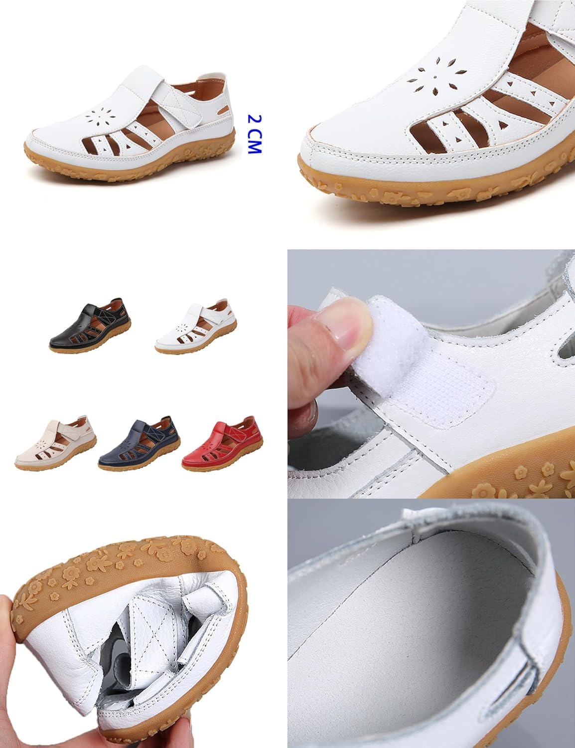 Mary Jane Scarpe da donna in vera pelle sandali da pescatore estate comfort chiuso punta ortopedica sandali casual lavoro ufficio infermieristica scarpe