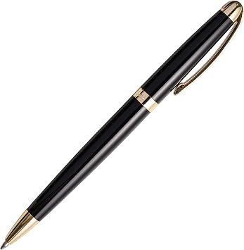 SETTINI Milano Luxury Pen - Lacquer Black with Gold Trim Ballpoint. German Black Ink, Hinged Clip. Ideal Executive Gift. Elegant & Professional