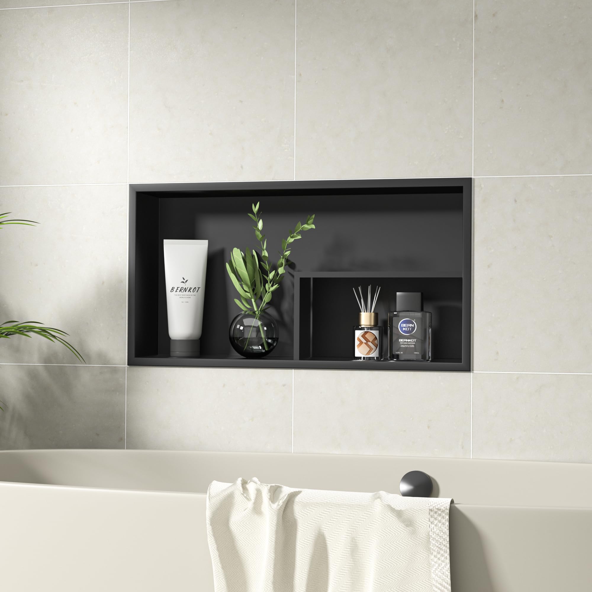 Nicho de ducha de acero inoxidable, 60 x 30 x 10 cm, sin necesidad de baldosas, doble estantes de pared, estante de ducha empotrado para almacenamiento de baño, color negro, estilo 1