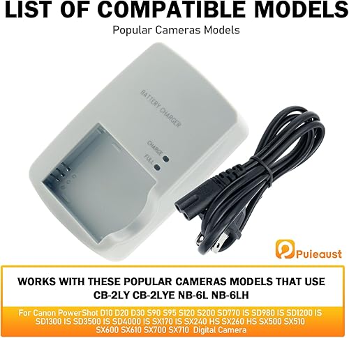 Miniatura 5 de CB-2LY CB-2LYE Cargador para batería Canon NB-6L NB-6LH PowerShot D10 D20 D30 S90 S95 S120 S200 SD770 es SD980 SD1200 SD1300 SD3500 SD4000 SX170
