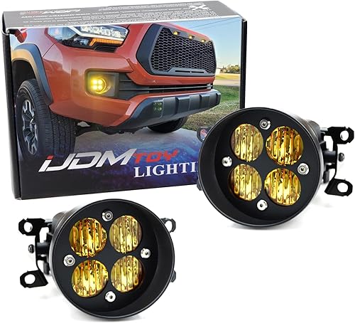 iJDMTOY Lente amarilla de 24 W de alta potencia LED de gran angular SAE con soportes de montaje integrados compatibles con Toyota Tacoma Tundra