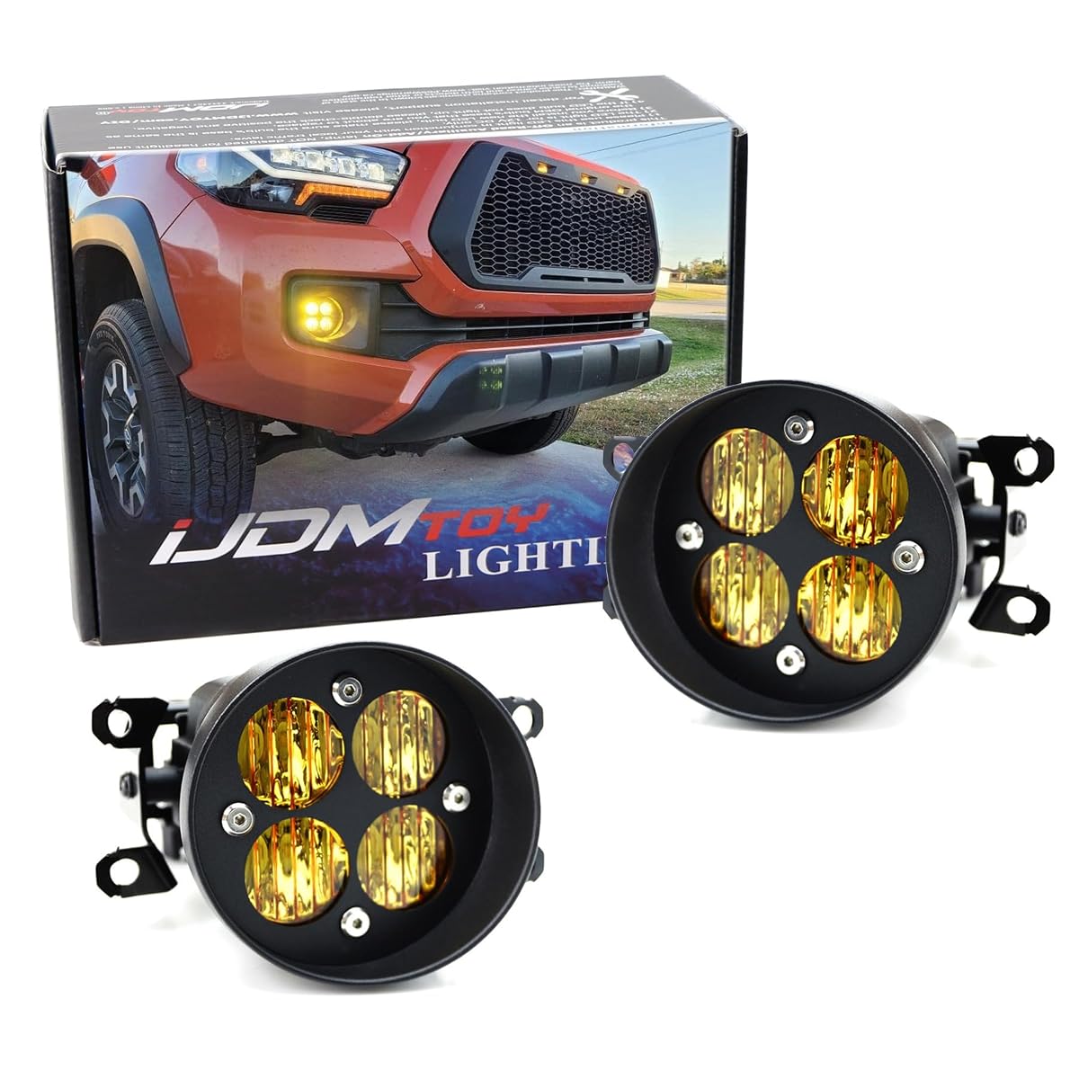 iJDMTOY 24W LED Fog Light Kit with Yellow Lens & Mounting Brackets for Toyota