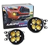 Yellow Lens 24W High Power LED Wide Angle SAE Flood Beam Fog Light Kit w/Built-On Mounting Brackets Compatible With Toyota Tacoma Tundra 4Runner, etc