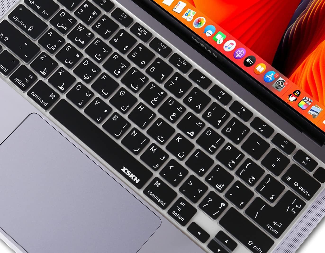 XSKN Arabic English Language Silicone Keyboard Cover Skin for 2020 MacBook Air 13.3 inch with Touch ID and M1 Chip A2337 A2179 Keyboard (EU US Layout, Black)
