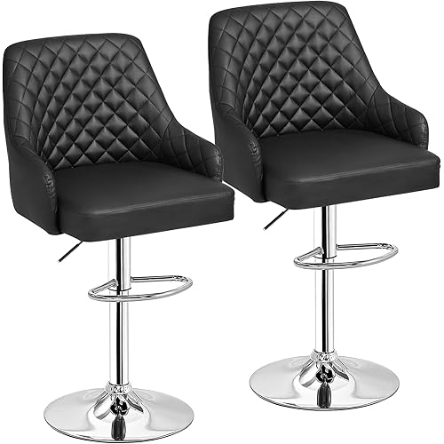 VECELO Bar Stools Set of 2, Modern PU Leather Adjustable Bar Stools with Back, 360° Swivel Bar Height Stools for Kitchen Counter Island, X-Large Size