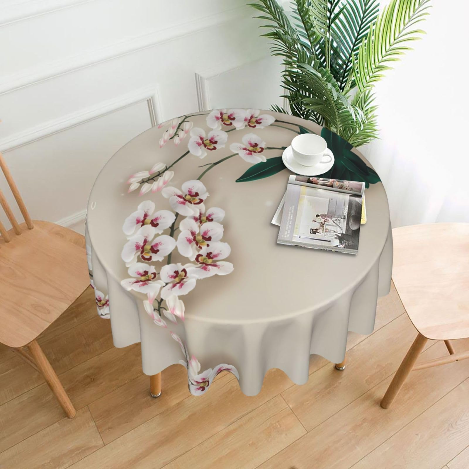 HJFCZH Bell orchid Prints Round Decorative Tablecloth 60in - High-Grade Polyester Throw for Dinners, Weddings & Everyday Use