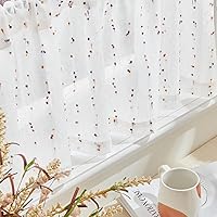 Vista 8 de jinchan Cortinas de cenefa para ventanas de 16 pulgadas, coloridos mini pompones, cenefa de cocina de granja, cenefa de gasa semitransparente