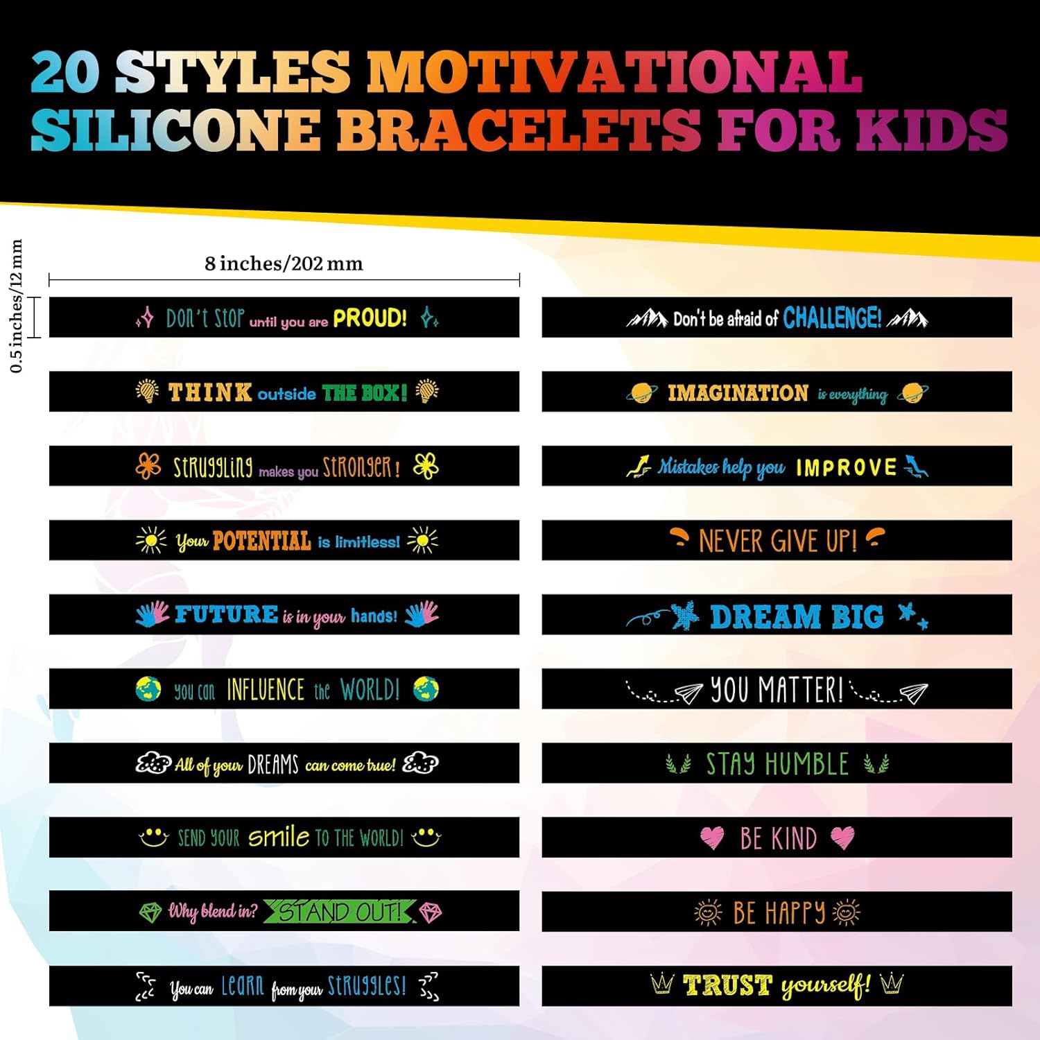 60 Pcs Motivational Silicone Bracelets Motivational Quote Rubber Wristbands Inspirational Silicone Wristband for Kids Children Teens Women Men School Home Office Party Favor Gifts - Image 2