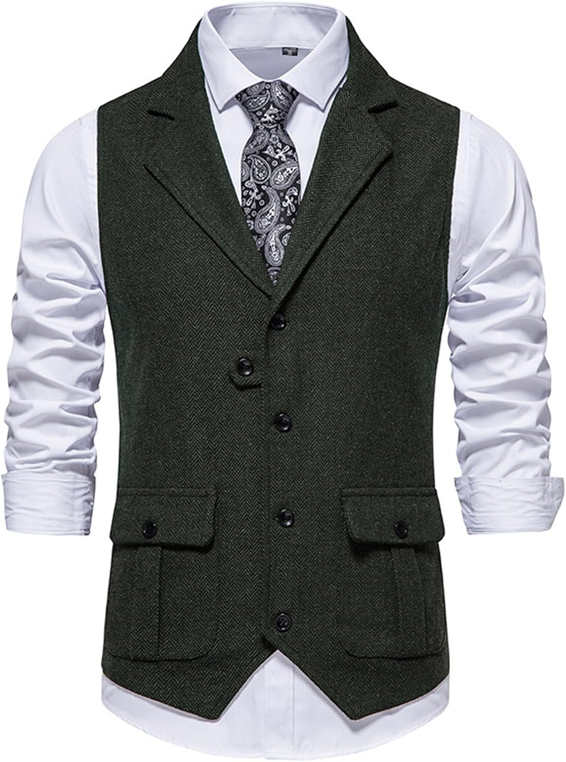 Bestgift Men's Suit Vest Retro Tweed V Neck Slim Fit Business Vest | Weddings Casual Wear Tuxedo Vest,Slim Fit Single-Breasted Suit Vest, Retro Waistcoat